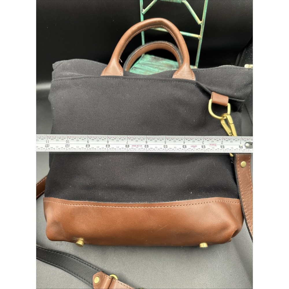 R. RIVETER Black Washed Canvas + Brown Leather Otto Tote Crossbody Bag EUC - Picture 7 of 12